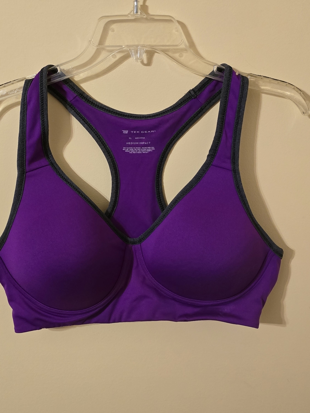 tek gear Purple Racerback High-Impact Sports Bra with Gray Trim